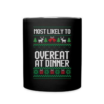 Le plus susceptible de trop manger au dîner noël laid - Mug uni - noir - Devant