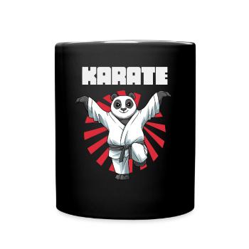 Lustiger Karate-Panda-Kranich-Kick - Tasse einfarbig - Schwarz - Vorne