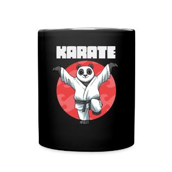 Lustiger Karate-Panda-Kranich-Kick - Tasse einfarbig - Schwarz - Vorne