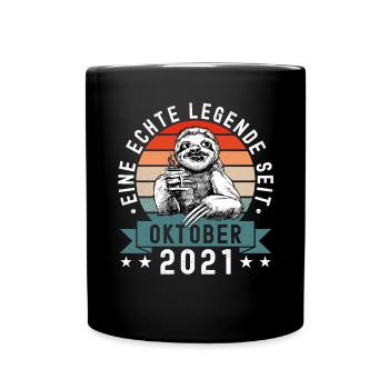 Faultier Geburtstag Oktober 2021 Geboren Jahrgang - Tasse einfarbig - Schwarz - Vorne
