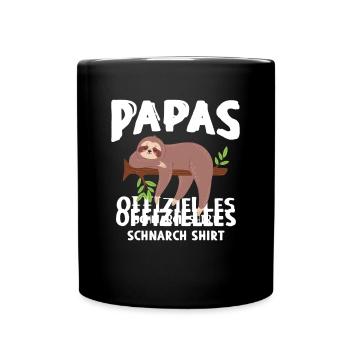 Papas Schlafshirt Faultier - Tasse einfarbig - Schwarz - Vorne