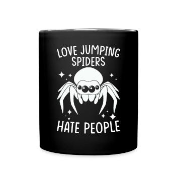Springspinne Spruch - Tasse einfarbig - Schwarz - Vorne