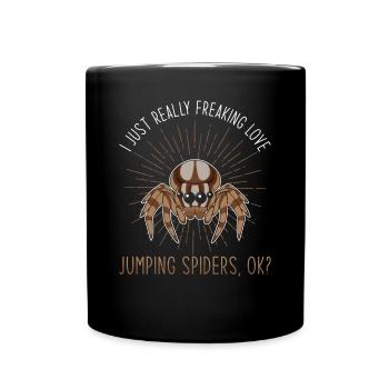 Springspinne Spruch - Tasse einfarbig - Schwarz - Vorne