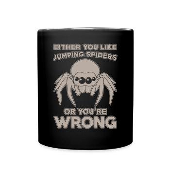 Springspinne Spruch - Tasse einfarbig - Schwarz - Vorne
