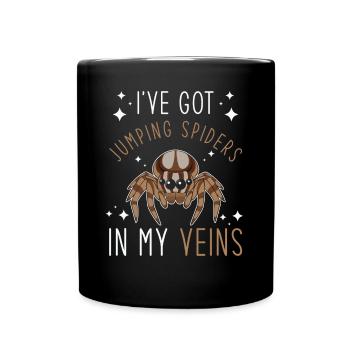 Springspinne Spruch - Tasse einfarbig - Schwarz - Vorne