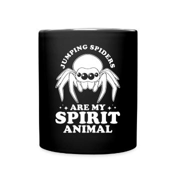 Springspinne Spruch - Tasse einfarbig - Schwarz - Vorne