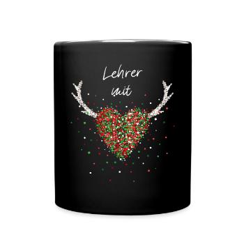 Lehrer mit Herz Klassenlehrer Weihnachtsfeier - Tasse einfarbig - Schwarz - Vorne