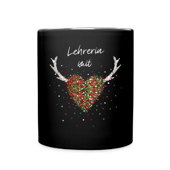 Lehrerin mit Herz Weihnachtsgeschenk Nikolaus - Tasse einfarbig - Schwarz - Vorne