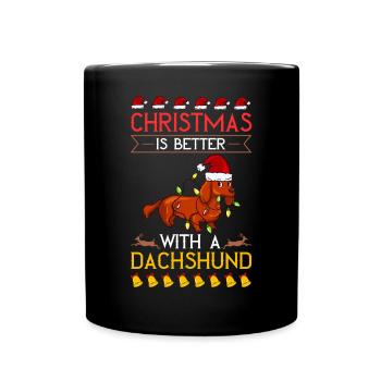 Doxie Dachshund Dackel Teckel Hund Weihnachten - Tasse einfarbig - Schwarz - Vorne