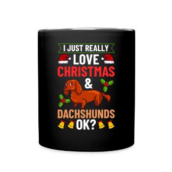 Doxie Dachshund Dackel Teckel Hund Weihnachten - Tasse einfarbig - Schwarz - Vorne