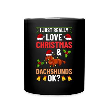 Doxie Dachshund Dackel Teckel Hund Weihnachten - Tasse einfarbig - Schwarz - Vorne
