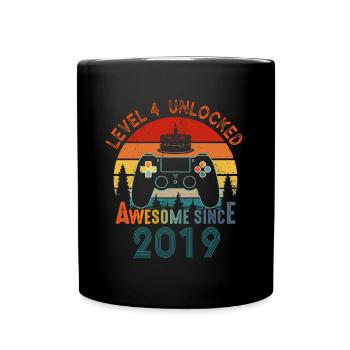 Level 4 Freigeschaltet Awesome seit 2019 Funny Gamer - Tasse einfarbig - Schwarz - Vorne