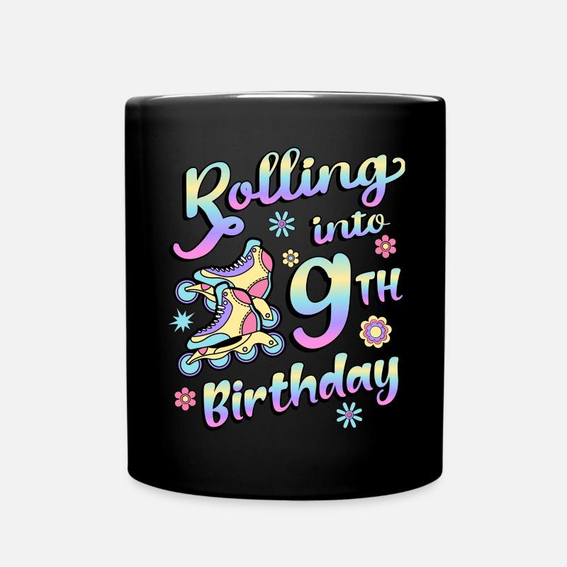 Rolling Into 9th Birthday Roller Skater Inline - Full Colour Mug - black