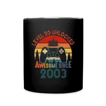 Level 20 Freigeschaltet Awesome seit 2003 Funny Gamer - Tasse einfarbig - Schwarz - Vorne