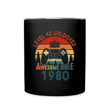 Level 43 freigeschaltet Fantastisch seit 1980 Lustiger Spieler - Tasse einfarbig - Schwarz - Vorne