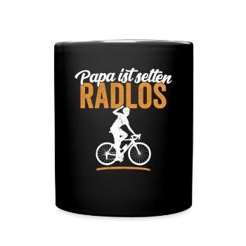 Papa ist selten radlos Biker Radfahrer Vater Shirt - Tasse einfarbig - Schwarz - Vorne