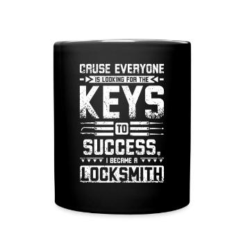 The keys to success, I become a locksmith - Full Colour Mug - black - Front