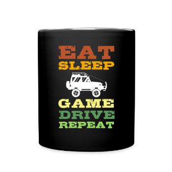 Essen Schlafen Game Drive Wiederholung. Safari - Tasse einfarbig - Schwarz - Vorne