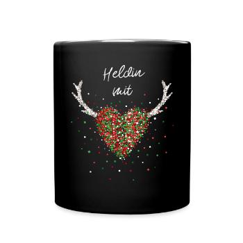 Heldin mit Herz Betreuung Weihnachtsgeschenk X-Mas - Tasse einfarbig - Schwarz - Vorne