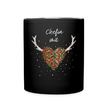 Chefin mit Herz Managerin Weihnachtsfeier Wichteln - Tasse einfarbig - Schwarz - Vorne