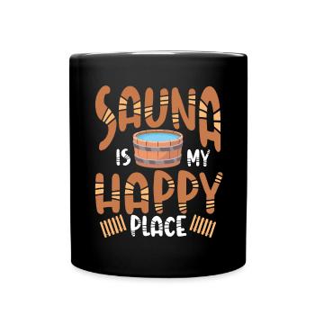 Die Sauna Ist Mein Glücklicher Ort - Tasse einfarbig - Schwarz - Vorne