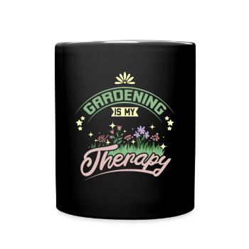 Gardening is my therapy - Tasse einfarbig - Schwarz - Vorne
