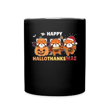 Happy Hallothanksmas Pandas Weihnachts Rote Panda - Tasse einfarbig - Schwarz - Vorne