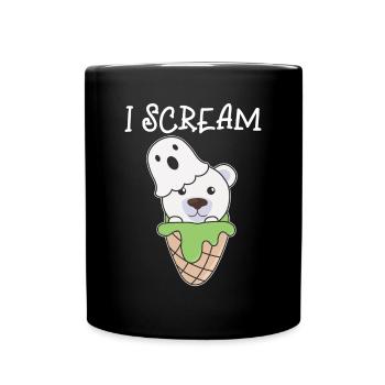 Eisbär Halloween Geist I Scream Eis Wortspiel - Tasse einfarbig - Schwarz - Vorne