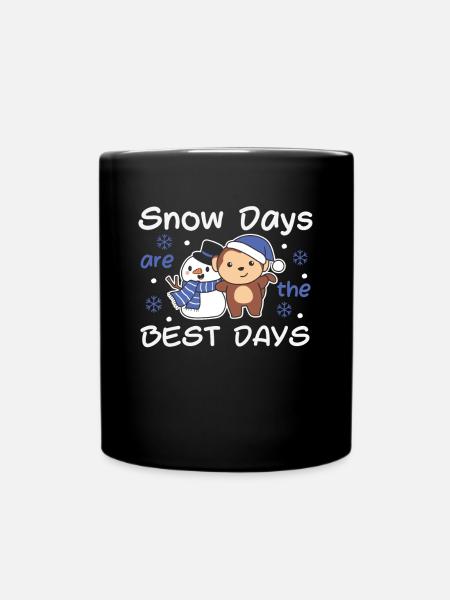 Monkey Snow Days are the best days Winter Snowman - Full Colour Mug - black