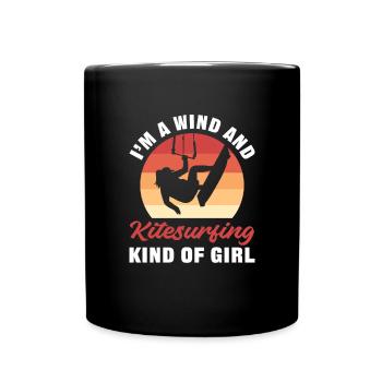 Kitesurfing Girl. Kite Lady. For kiteboarding - Full Colour Mug - black - Front