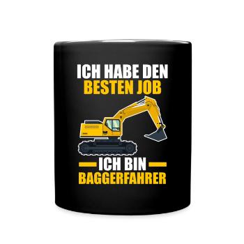 Baggerfahrer Maschinenführer Tiefbauer Bagger - Tasse einfarbig - Schwarz - Vorne