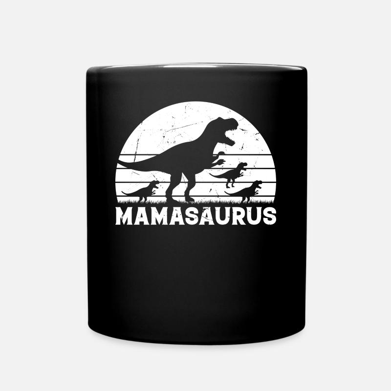 Mama Saurus Dinosaur with three Kids - Mamasaurus - Tasse einfarbig - Schwarz