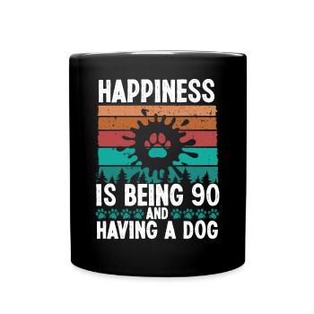 90 Year Old Happiness Dog Dad 90 Birthday Dog Mom - Full Colour Mug - black - Front