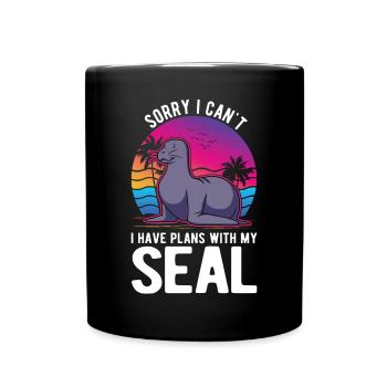 Robbe Geschenk Seelöwe Seehund - Tasse einfarbig - Schwarz - Vorne