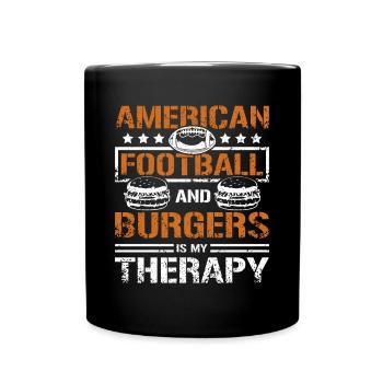 American football and burger is my therapy - Tasse einfarbig - Schwarz - Vorne