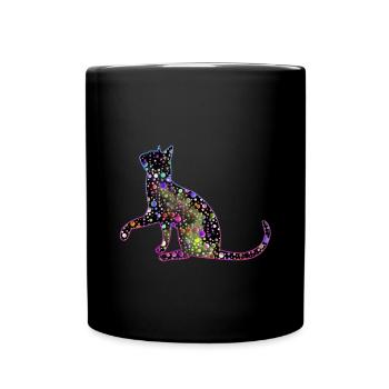 Bunte Katze - Tasse einfarbig - Schwarz - Vorne
