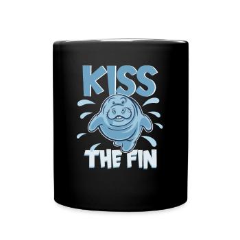 Kiss the fin Manatee chubby manatee - Full Colour Mug - black - Front