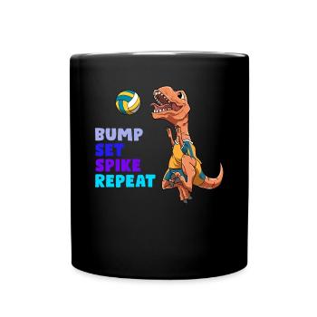 Niedlicher und lustiger Volleyball-T-Rex - Tasse einfarbig - Schwarz - Vorne