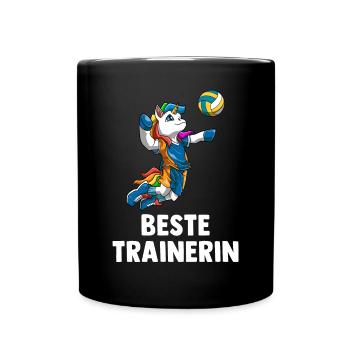 Volleyball Trainerin Einhorn - Lustiges Volleyball - Tasse einfarbig - Schwarz - Vorne