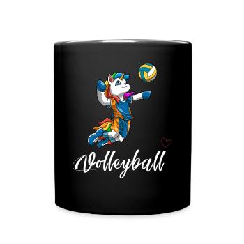 Volleyball Einhorn - Liebe Volleyball - Tasse einfarbig - Schwarz - Vorne