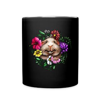 Cochons d’Inde aux cheveux lisses avec des fleurs colorées - Mug uni - noir - Devant