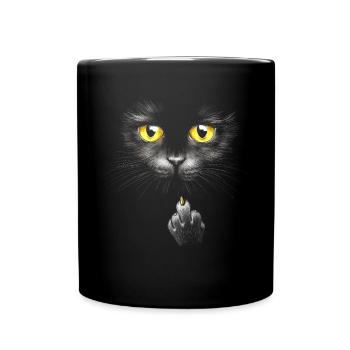 Freche Bombay Katze Mittelfinger Hauskatze - Tasse einfarbig - Schwarz - Vorne