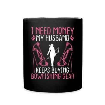 Bowfishing Wife Bowhunter Fisherman Bowfisher Girl - Full Colour Mug - black - Front