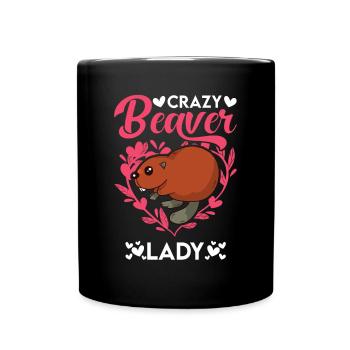 Crazy Beaver lady Biber - Full Colour Mug - black - Front