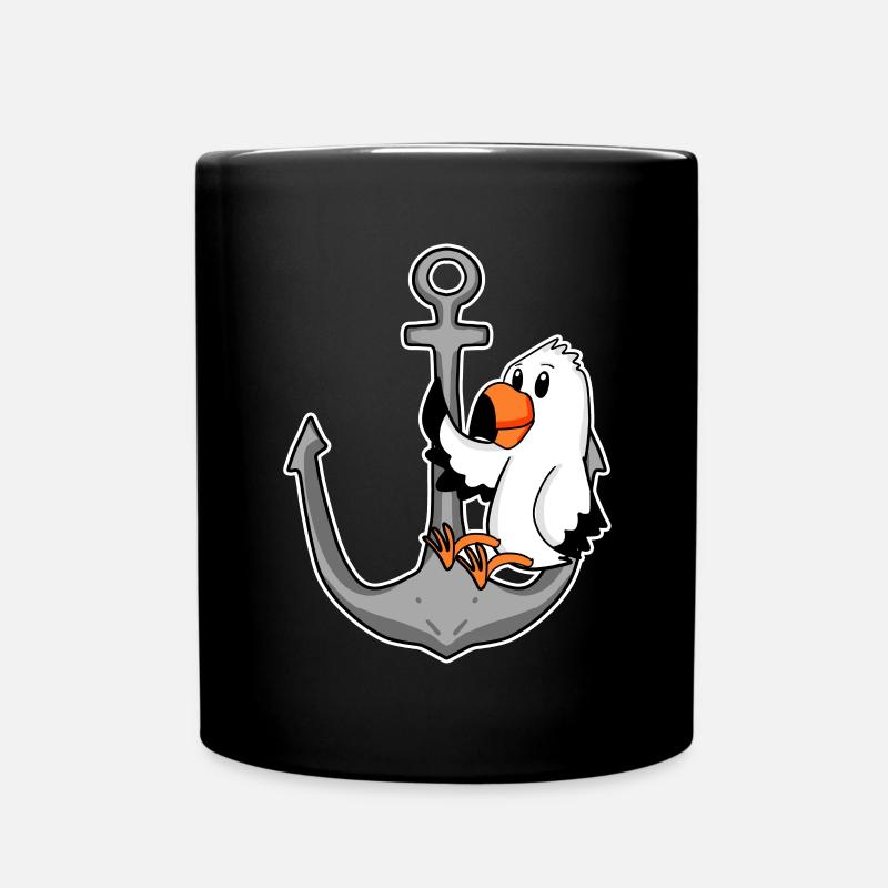 Anker und Möwe - Tasse einfarbig - Schwarz