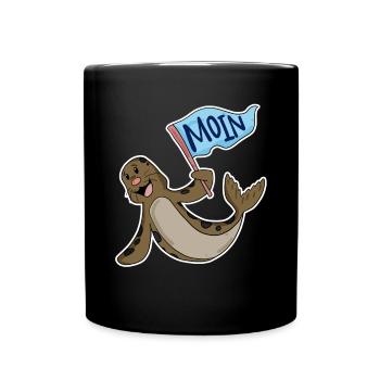 Robbe mit Moin Flagge - Tasse einfarbig - Schwarz - Vorne