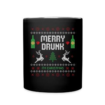 Merry Drunk I'm Christmas Funny / Weihnachten fun - Tasse einfarbig - Schwarz - Vorne