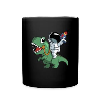 Astronaut sitzt auf einem T-Rex Dinosaurier - Tasse einfarbig - Schwarz - Vorne