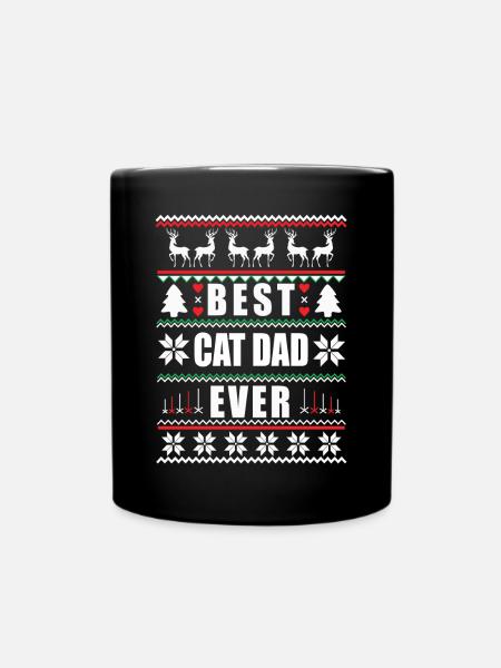Funny Ugly Christmas Best Cat Dad Ever - Tasse einfarbig - Schwarz