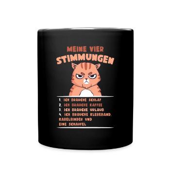 Lustige Katze Stimmung Kaffee Büro Geschenk Fun - Tasse einfarbig - Schwarz - Vorne